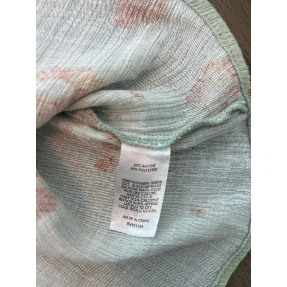 Wonderly Sage Green Floral Gauze Henley Blouse Short Flutter Sleeve Petite Large